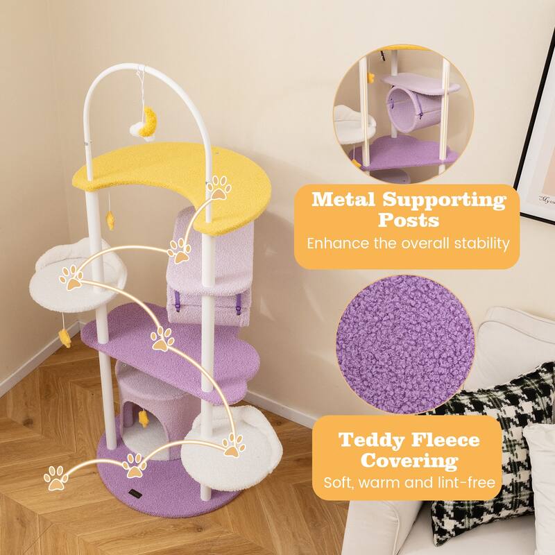62 Inches Large Cat Tower with Metal Frame and Jumping Platforms