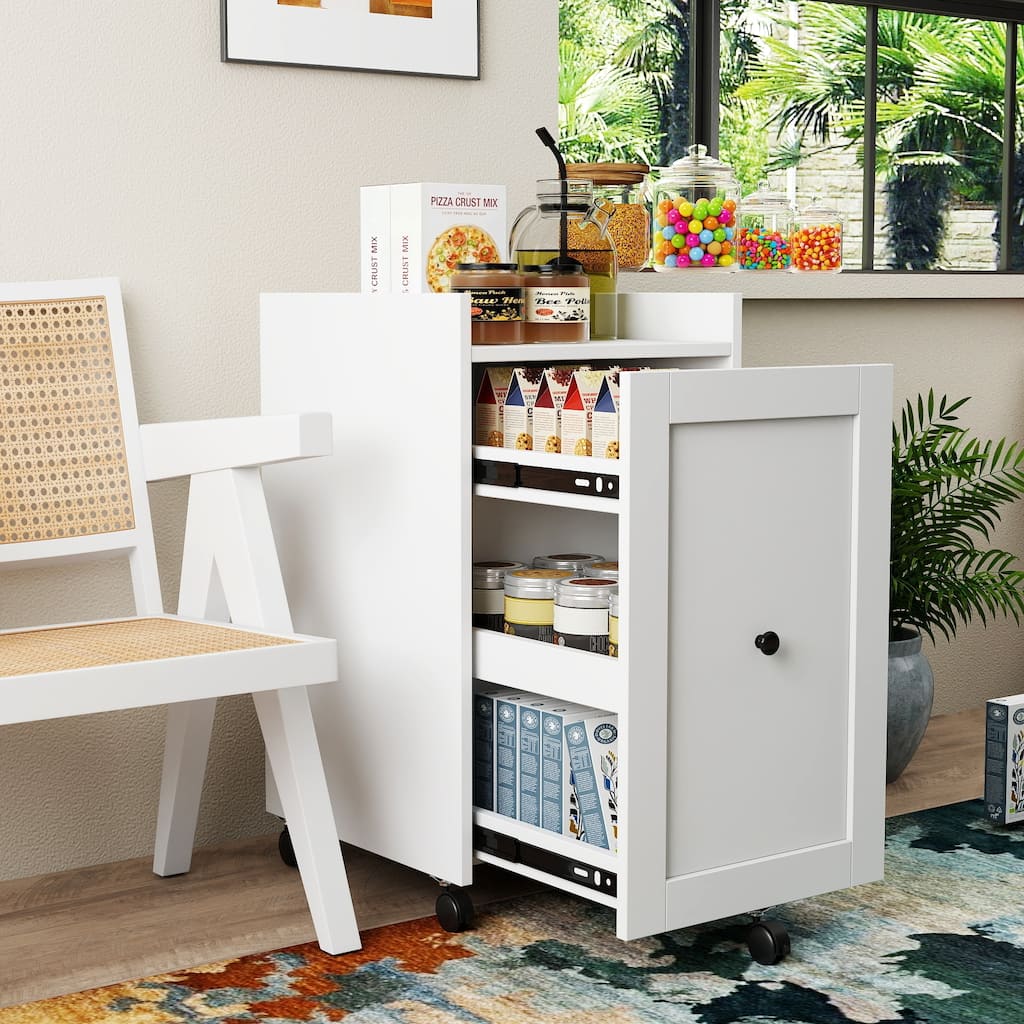 Mobile Pull-Out Pantry Organizer Rack with Wheels & Multi-Layer Snack Storage
