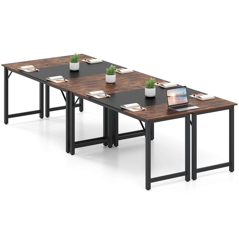 Gymax 4 PCS 63'' Computer Desk Modern Industrial Office Desk w/ Metal - Brown