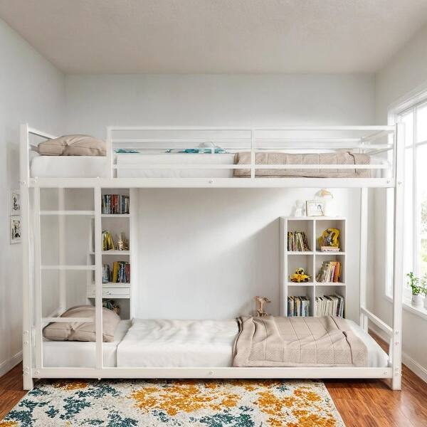 slide 2 of 15, Sturdy Metal Twin Bunk Bed with Safety Guardrail White