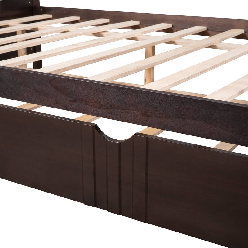 Espresso Wood Full Size Daybed Wood Bed with Twin Size Trundle Wood Frame