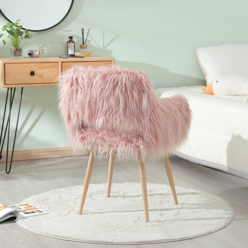 Faux Fur Upholstered Make-up Chair Side Dining Chair with Metal Leg