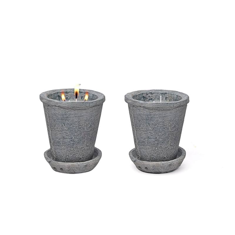Set of Two 8 oz Three Wick Candles in Cement Pots