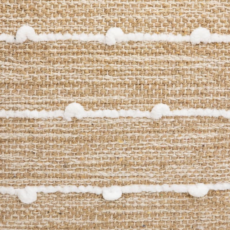 Woven Cotton Textured Stripe Square Pouf - 14" - Beige