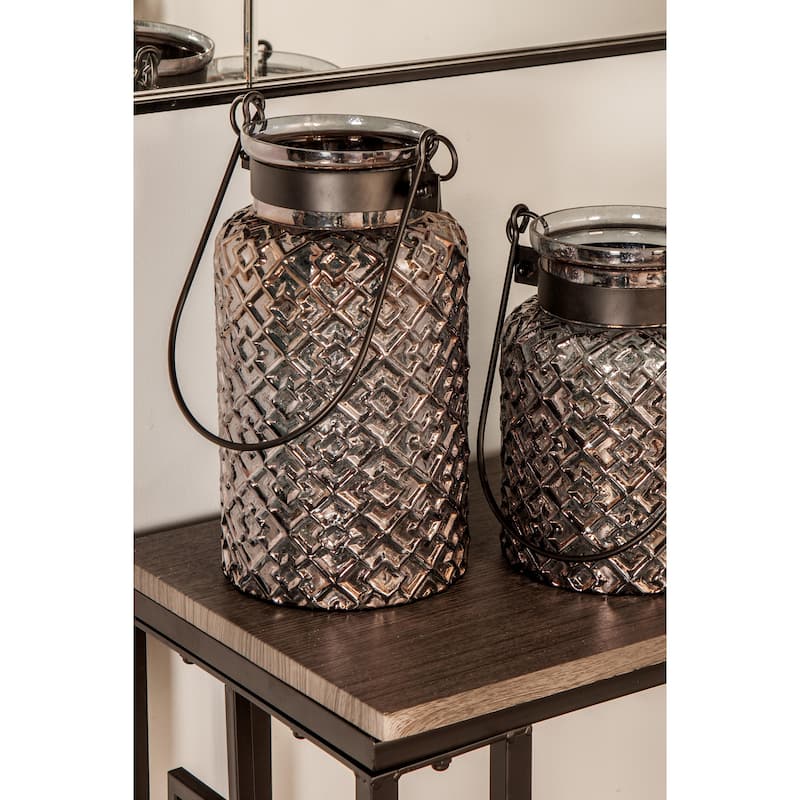 Glass Textured Candle Lantern - Black - Roche River Decor