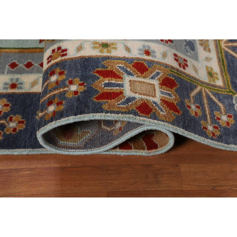 Light Blue Kazak Oriental Area Rug Handmade Wool Carpet - 7'10"x 9'10"