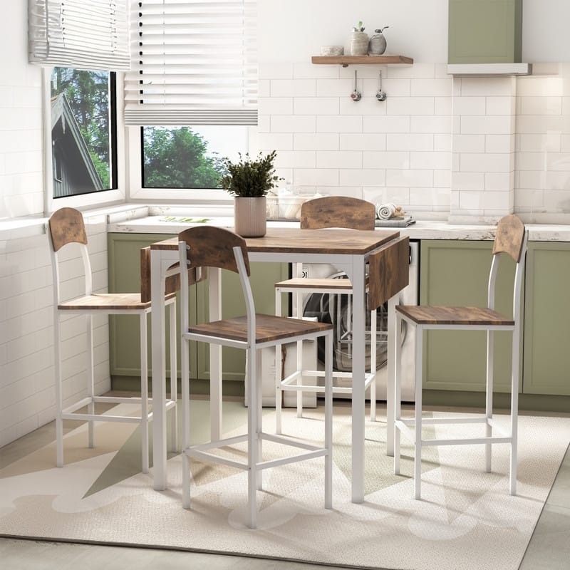 5-Piece Counter Height Drop Leaf, Folding Table and Chairs for 4, Farmhouse 5-Piece Dining Table Set for Living Room Kitchen
