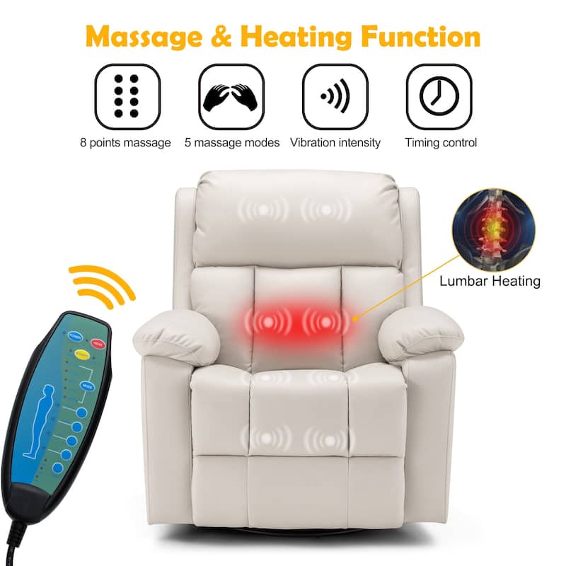 Heated 360° Swivel Massage Recliner Chair - Luxury PU Leather Reclining Sofa with Side Pocket for Living Room