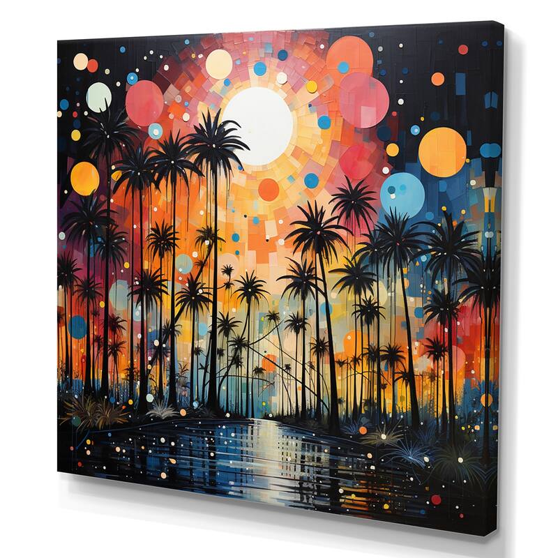 Designart "Palm Trees Colorful Pointillism I" Floral Wall Art Living Room