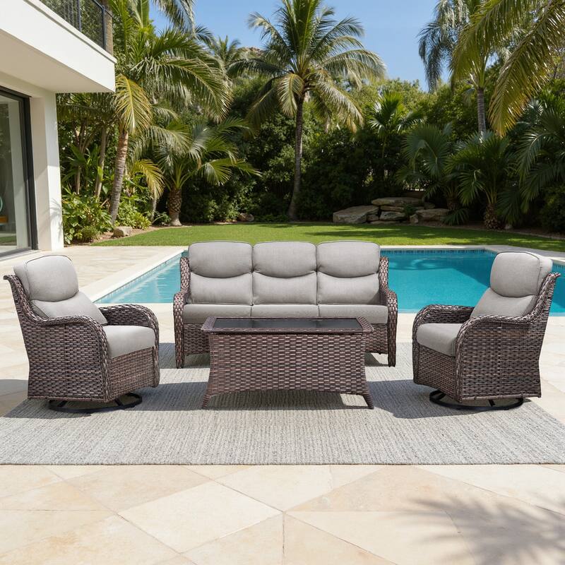 Meyreso 4-Piece Wicker Outdoor Patio Conversation Set with 5-Inch Thick Olefin Cushions