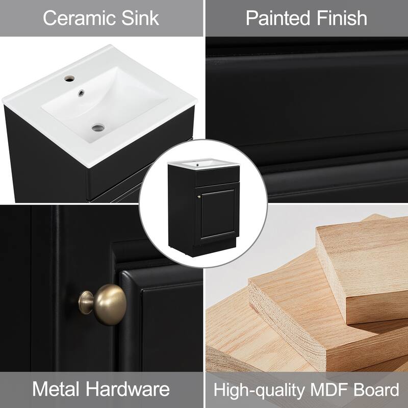 Compact 20" Freestanding Bathroom Vanity with Ceramic Sink, Soft-Close Door & Adjustable Shelf