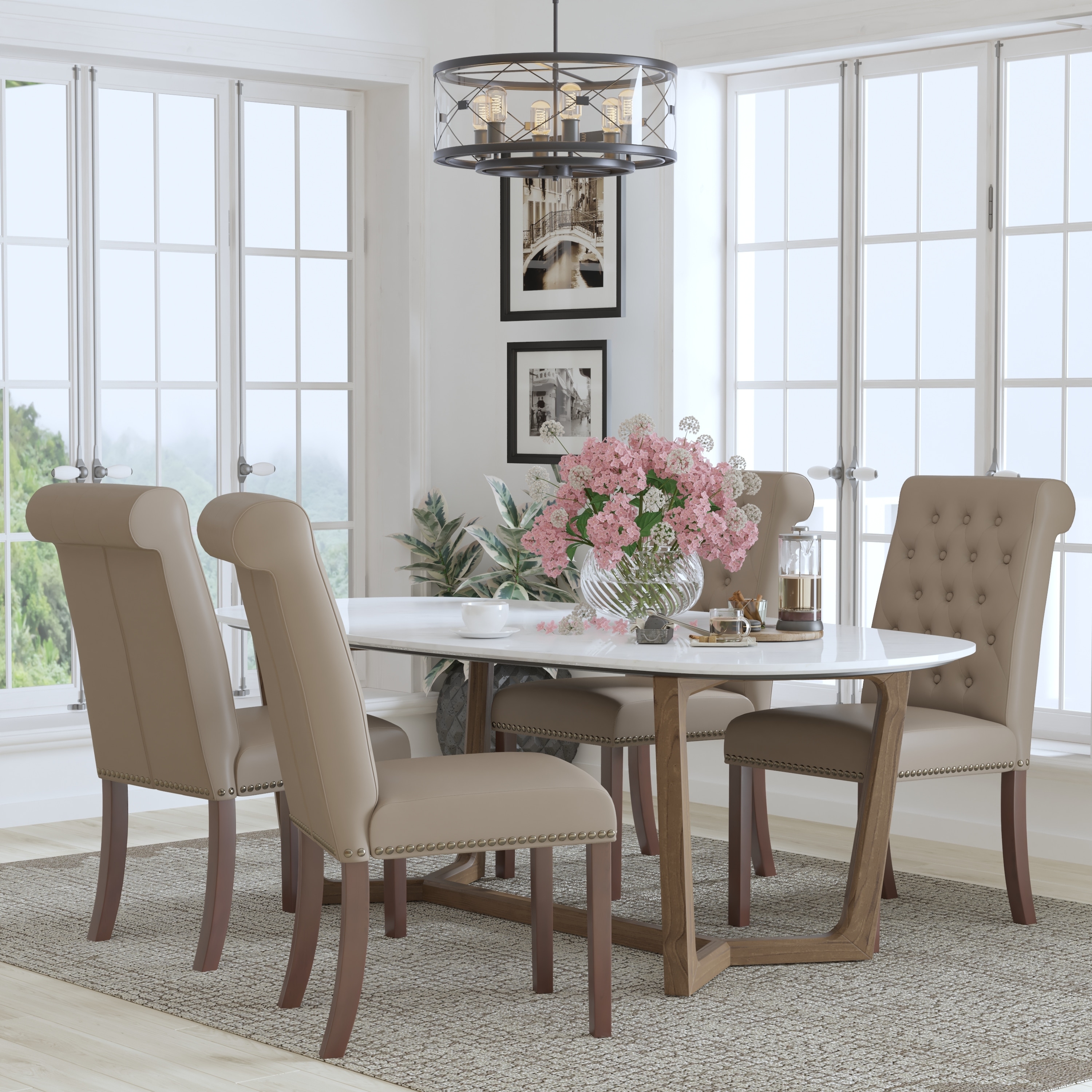 4PK Parsons Chairs-Rolled Back, Accent Nail Trim