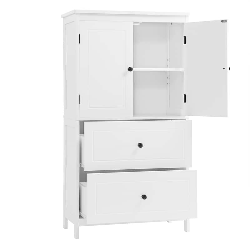 Tall Bathroom Organizer Cabinet with 2 Doors and Drawers