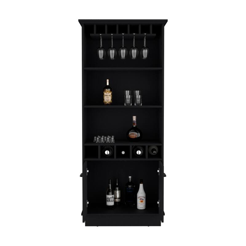 Versatile Engineered Wood Bar Cabinet with Hanging Glass Rack and Ample Storage