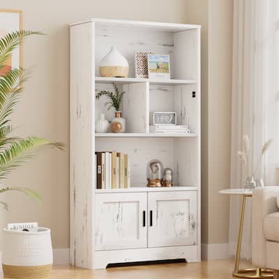 Bookcase with Doors and LED Lights