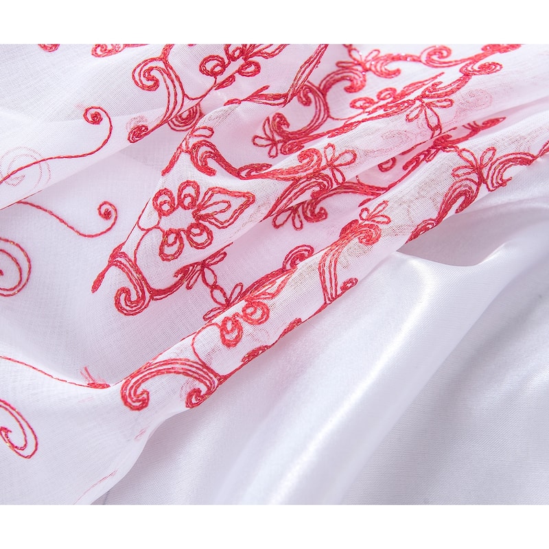 Porch & Den Easterday Damask Embroidered Rod Pocket Single Curtain Panel - 54 x 90 in.