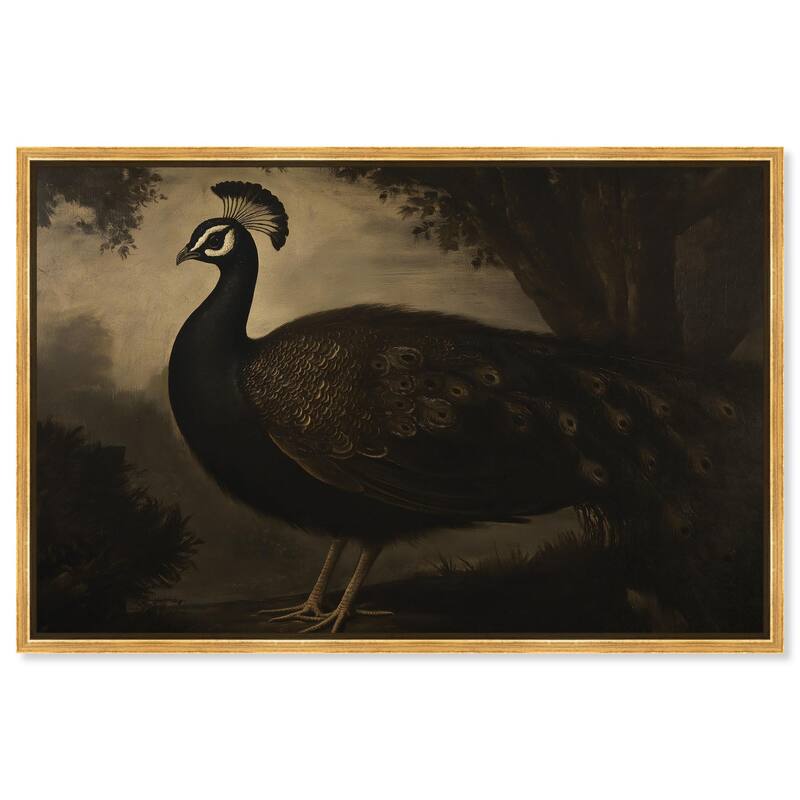 Peacock in Monotone Canvas by Art Remedy - 54" x 36" - Gold