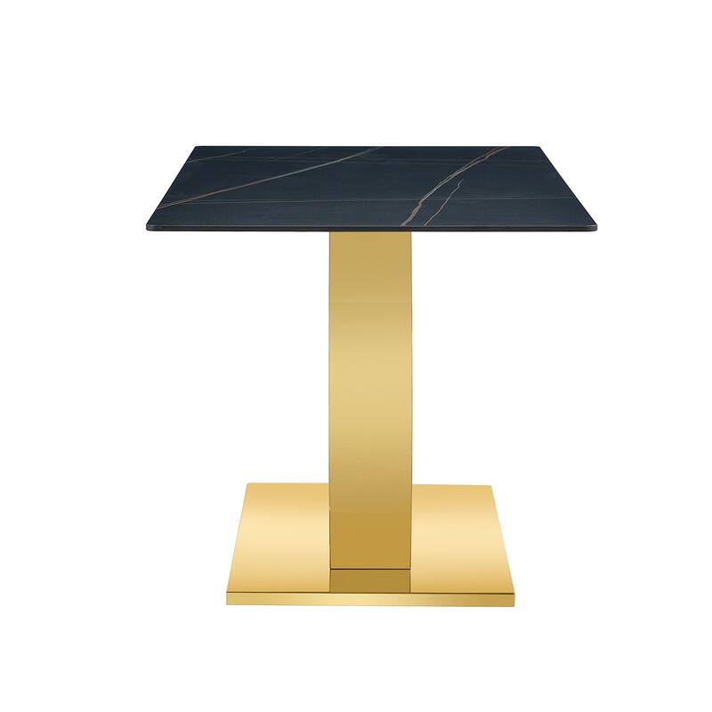 Sintered Stone Dining Table,Rock Slab Desktop,Burnt Stone With Marble Texture Sticker, Stainless Steel Metal Table Legs