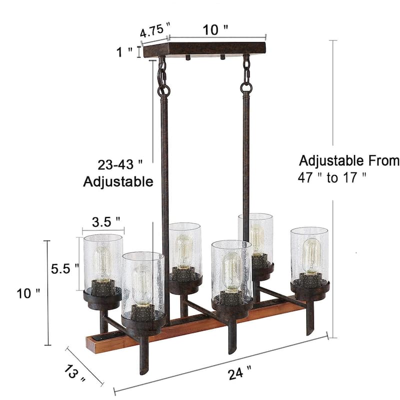 24 Inch Wide Wood Farmhouse Dinning Table Rustic Chandelier Light, Industrial Vintage Pendant Kitchen Island Lamp - N/A