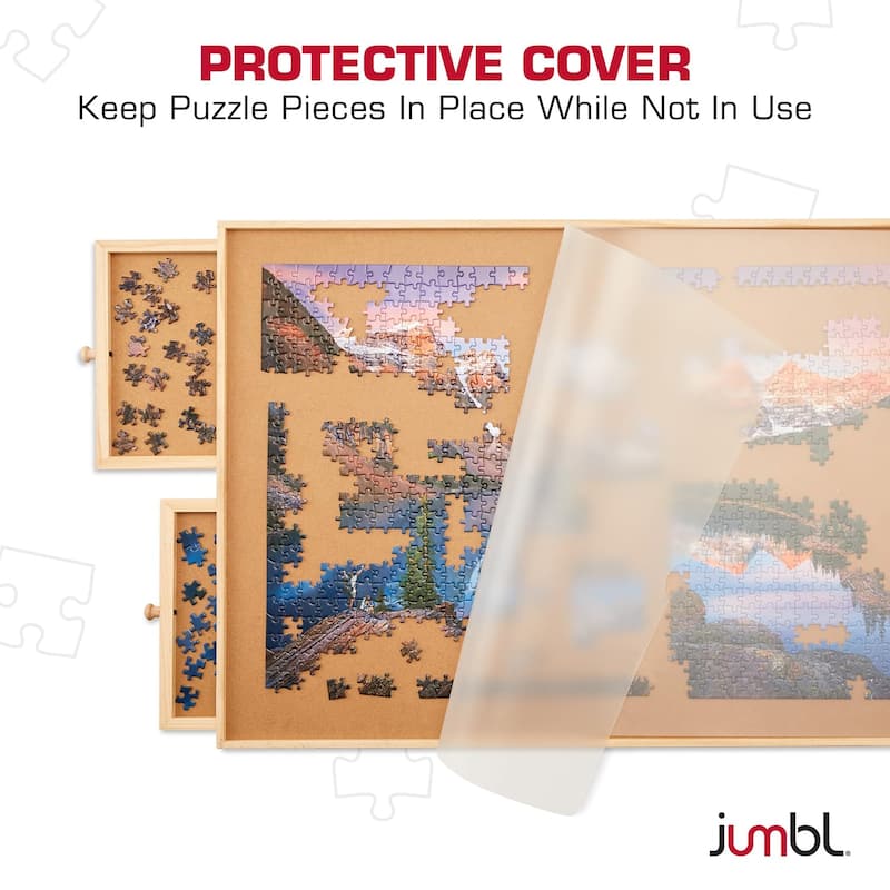 Jumbl Puzzle Board with Drawers, Foldable Legs & Cover - Wooden Jigsaw Puzzle Table - Brown