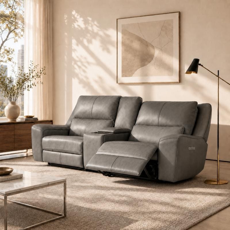 98-Inch Triple Power Top Grain Leather Zero Gravity Reclining Loveseat