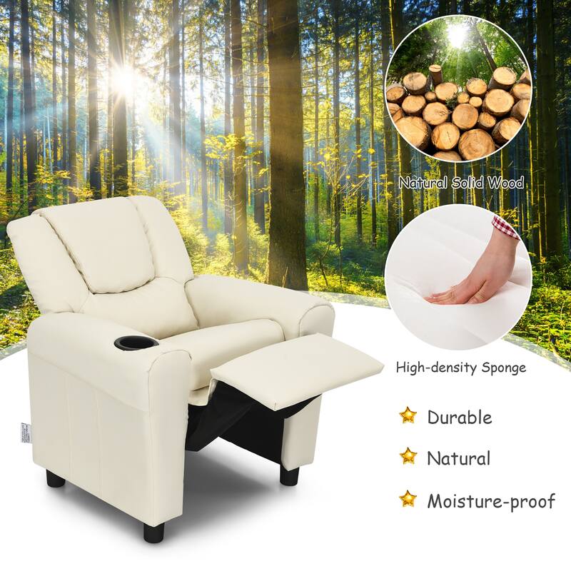 Costway Kids Recliner Chair PU Leather Armrest Sofa w/Footrest Cup
