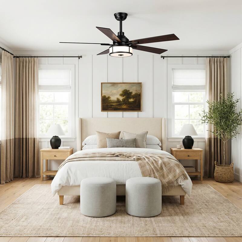 52" Modern Black Reversible Dimmable 3CCT Integrated LED Ceiling Fan with Light and Remote - 52" W x 52" D x 17.72" H