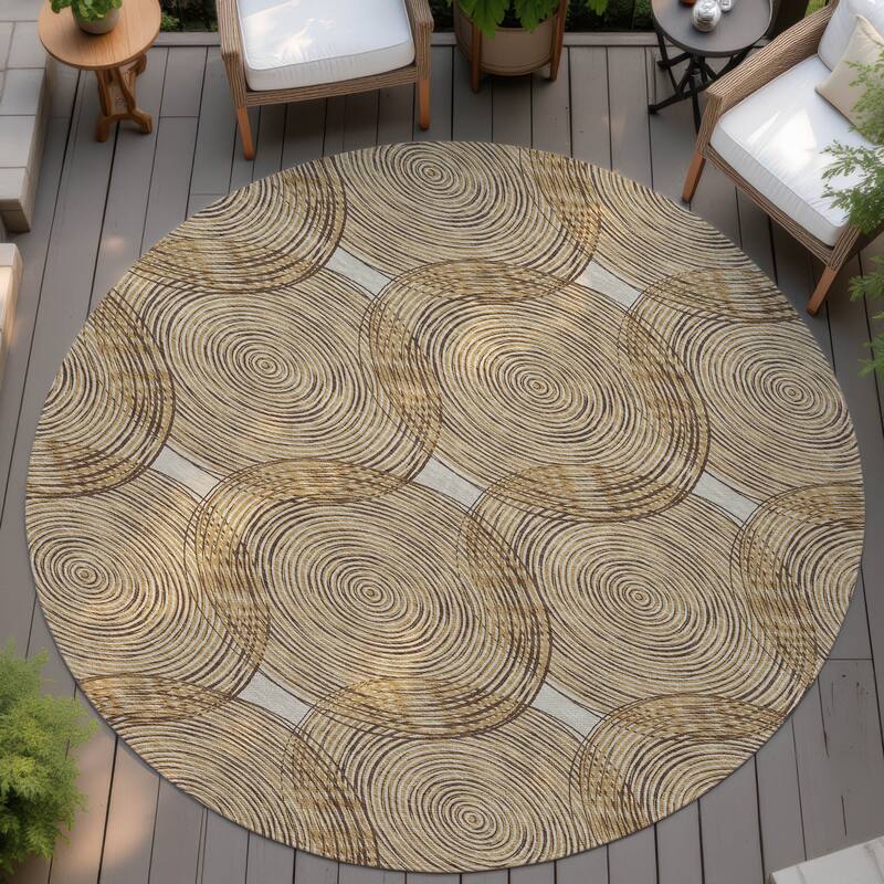 Machine Washable Indoor/ Outdoor Modern Pune Chantille Rug - Gold - 8' x 8'