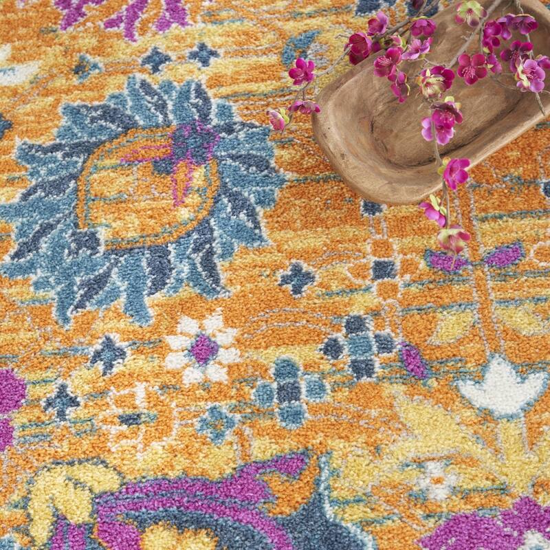 Caki Power Loomed Geometric Floral Area Rug By HomeRoots - 8' Round