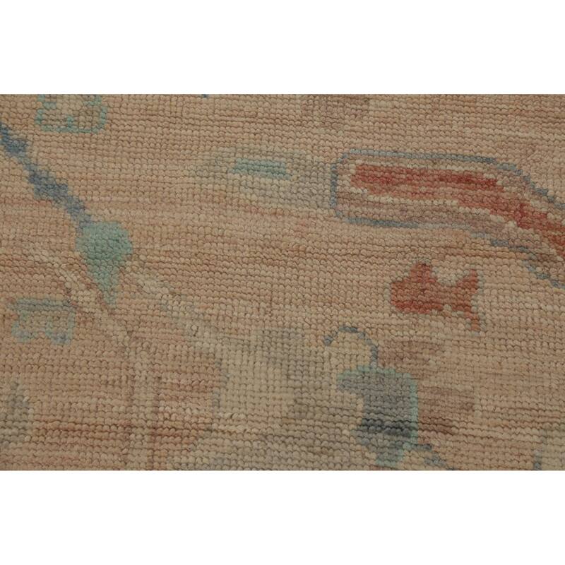 Floral Pink Oushak Turkish Area Rug Hand-Knotted Wool Carpet - 9'7"x 12'0"