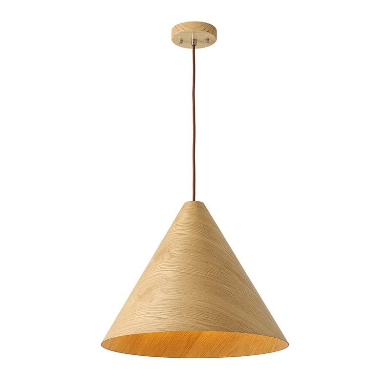 Scandinavian Wood Grain Large Tapered Conical Pendant Light 17.7in