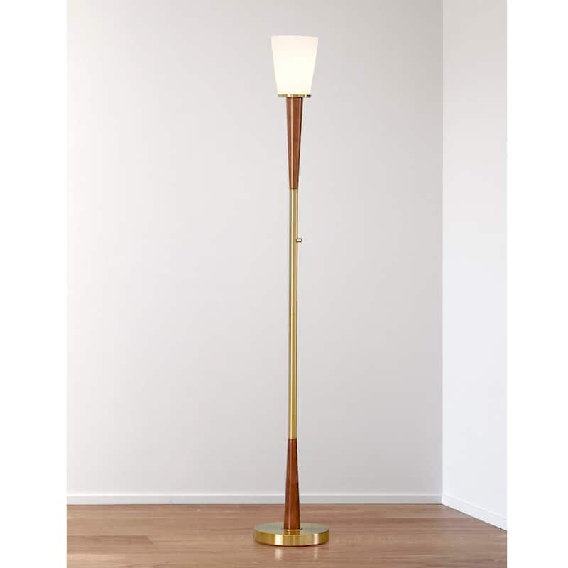 HOMEGLAM Century 72" Wood Torchiere Floor Lamp, Dimmer with LED Bulb