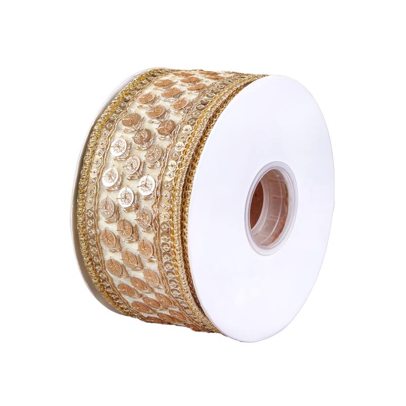 HGTV Home Collection Trim Metallic Dupioni Ribbon, Gold, 2.5 in - 2.5 in