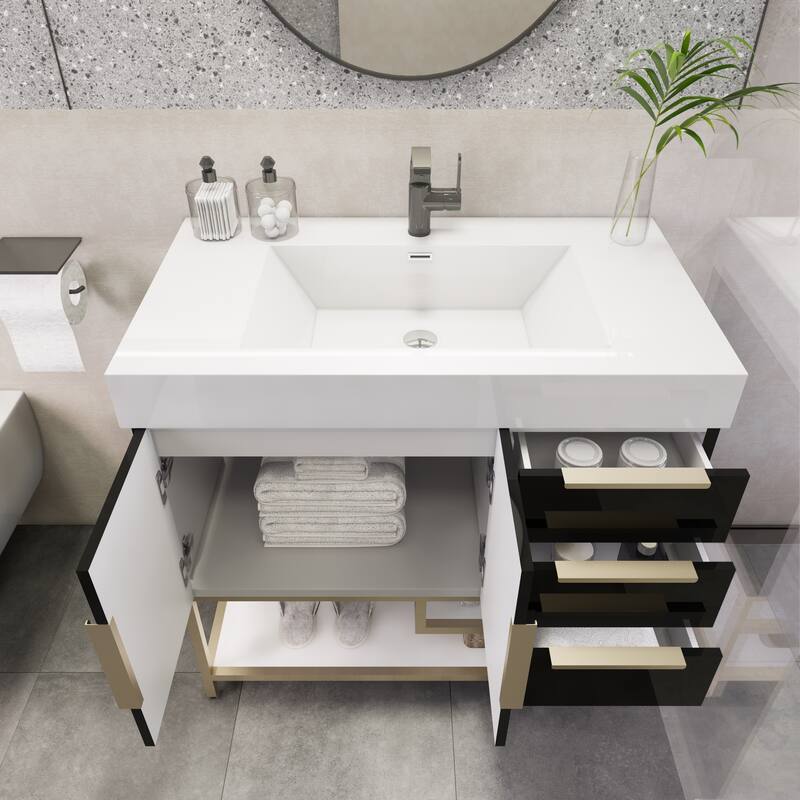 Noble 36" Free Standing Vanity (R Drawer) with Reinforced Acrylic Sink - 36" Width