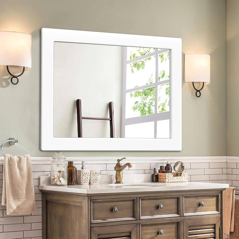 Farmhouse Style Wooden Square Mirror, Pastoral Style in The Bathroom