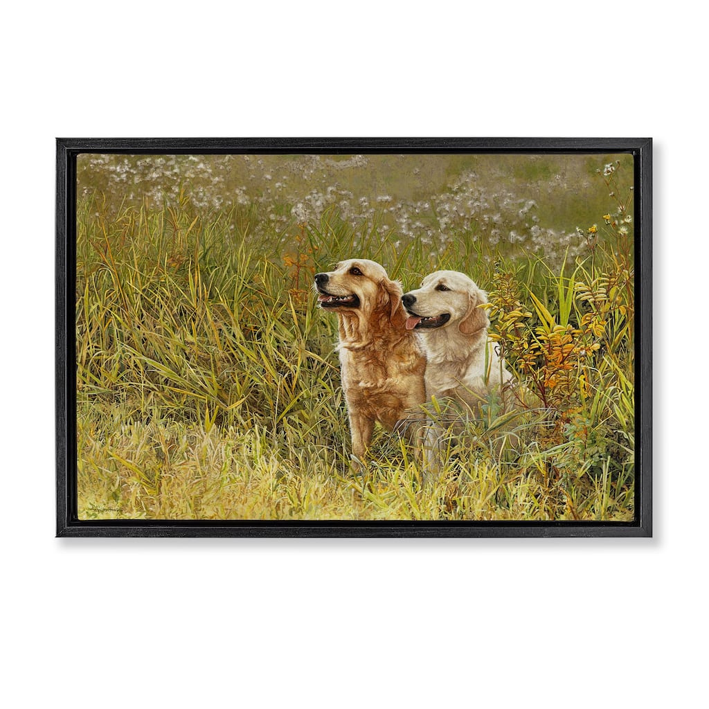 Stupell Happy Dogs Field Day Framed Floater Canvas Wall Art Design By Sueellen Ross