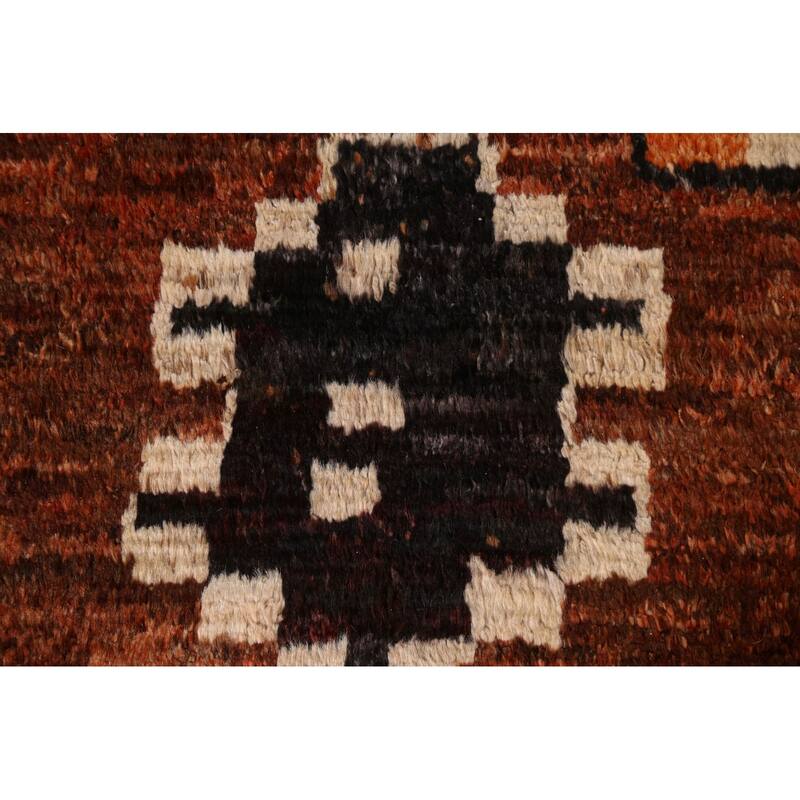 Hand Knotted Oriental 100% Wool Carpet Modern Tribal Brown Moroccan Area Rug - 9' 6'' X 6' 9''