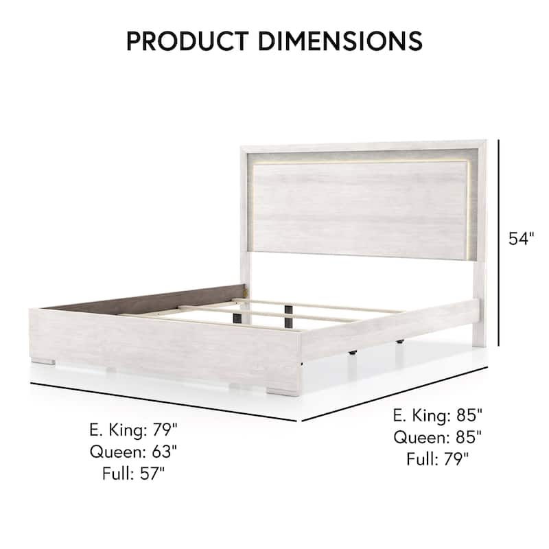 Furniture of America Jonnick Contemporary Washed White Panel Bed with LED Lighting