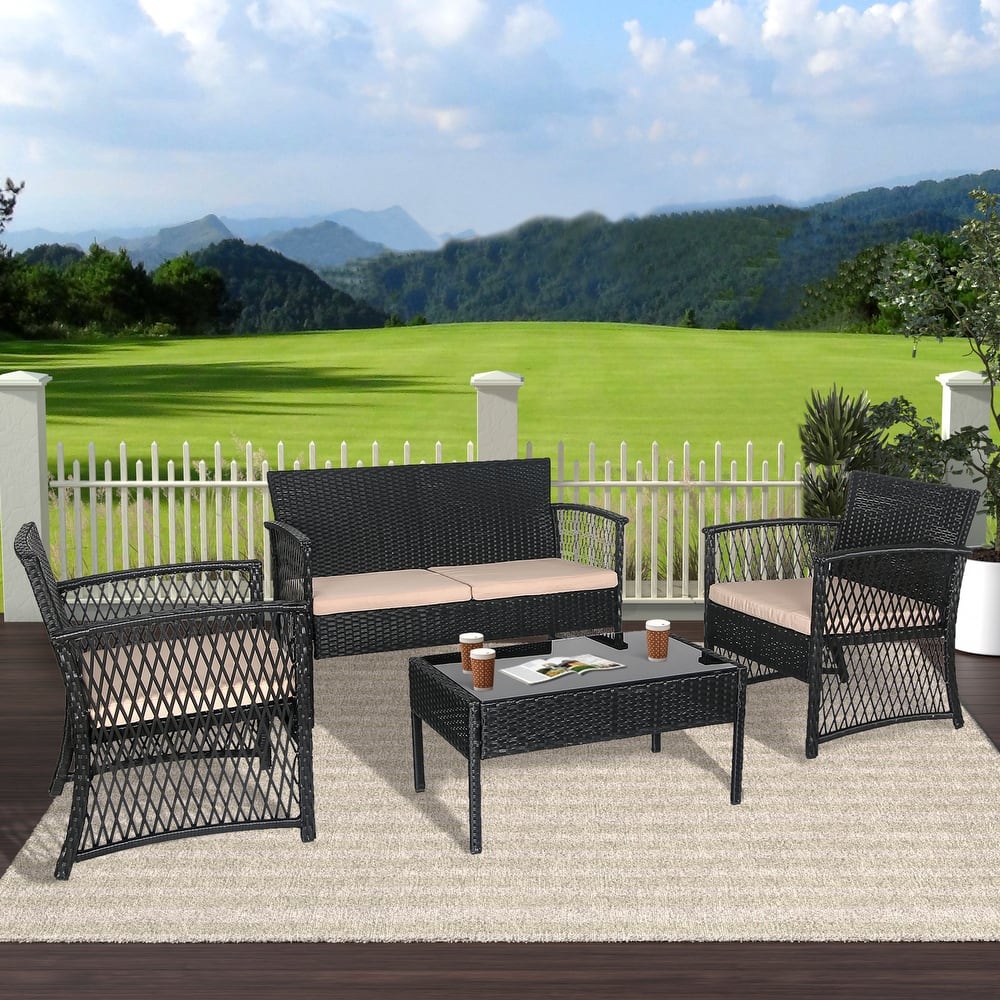 Madison Outdoor 4-Piece Rattan Patio Furniture Chat Set