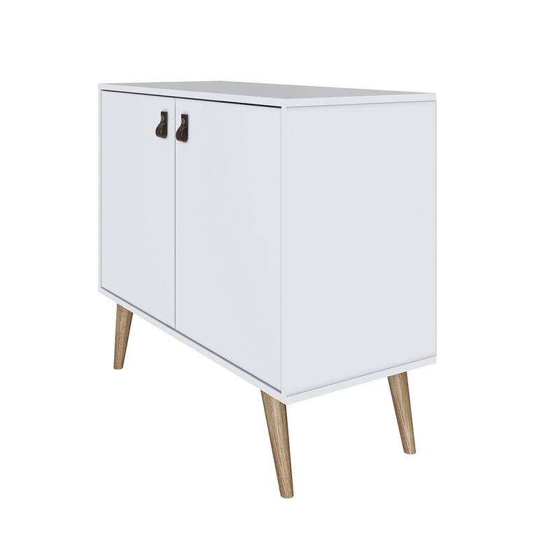 Manhattan Comfort Amber Accent Cabinet with Faux Leather Handles in Blue and Nature