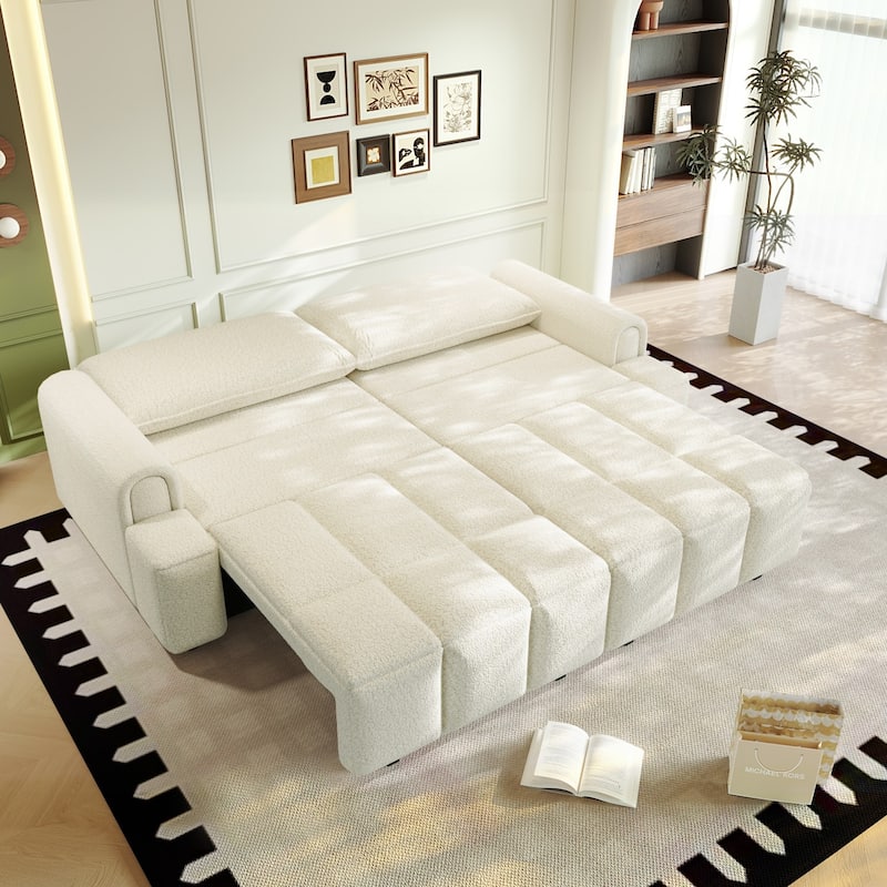 90.2" Convertible 4-Seater Teddy Fabric Sofa with Storage