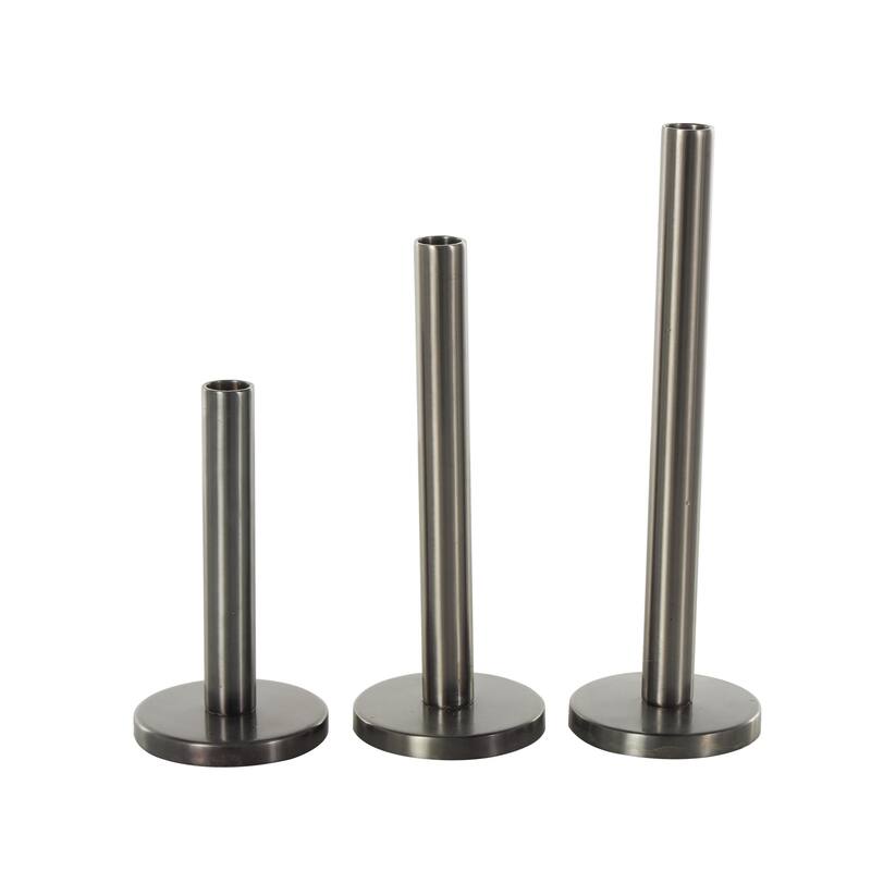 Silver Stainless Steel Metal Slim Decorative Candle Holder with Round Base (Set of 3) - 4"W x 4"L x 13"H