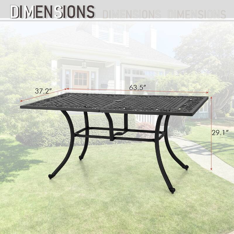 MAISON ARTS 7-Piece Cast Aluminum Patio Dining Set with Rectangle Dining Table & 6 Cast Aluminum Patio Chairs