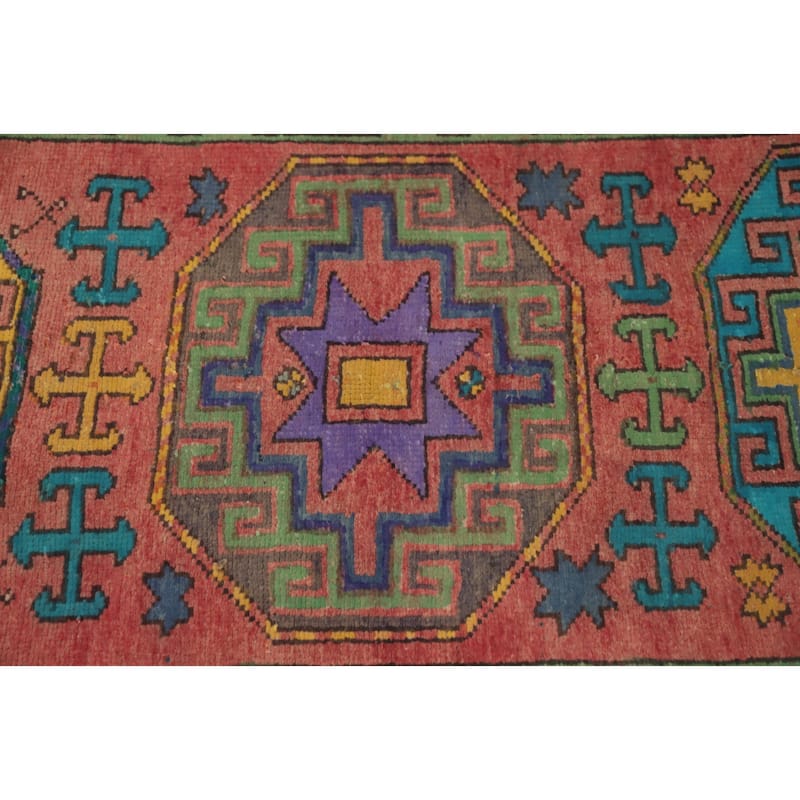 Hand Knotted Oriental 100% Wool Carpet Traditional Geometric Coral Ardebil Runner Rug - 9' 6'' X 2' 2''