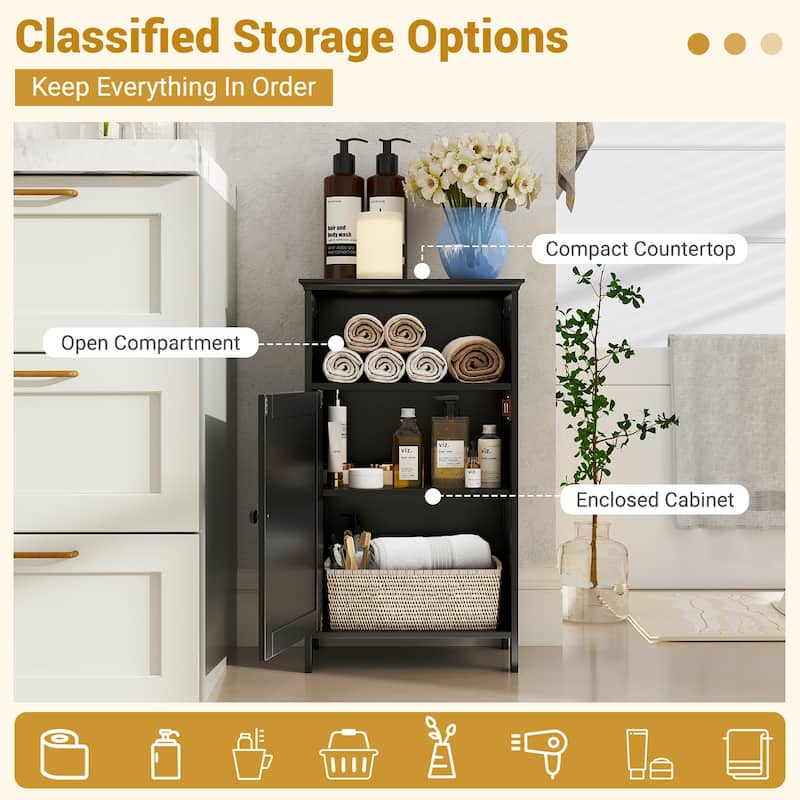 Gymax Bathroom Floor Storage Cabinet Side Table w/ Open Compartment &