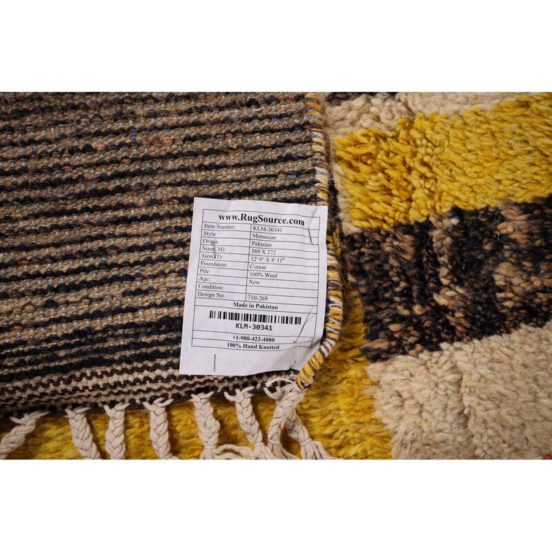 Plush Moroccan Oriental Area Rug Hand-Knotted Geometric Wool Carpet - 8'11" x 12'9"