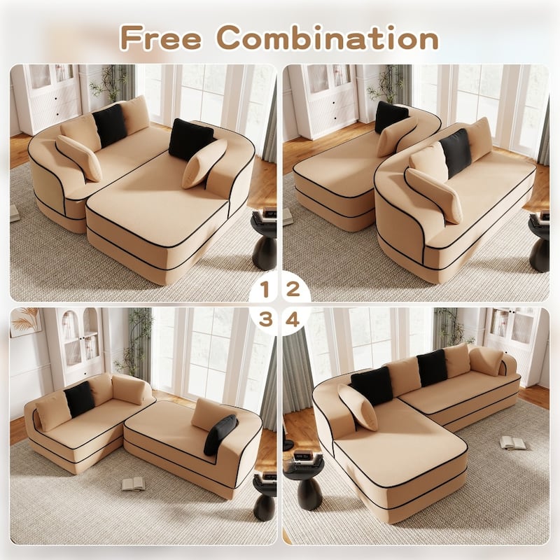 105.9" Modular L-shaped Teddy Velvet Sectional Sofa with Chaise and Curved Armrest