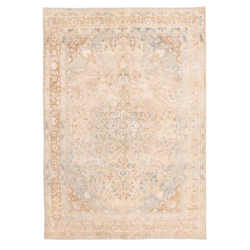 ECARPETGALLERY Hand-knotted Antalya Vintage Beige Wool Rug - 6'3 x 9'1