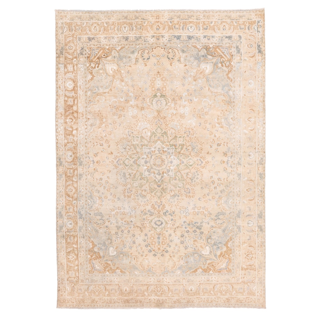 ECARPETGALLERY Hand-knotted Antalya Vintage Beige Wool Rug - 6'3 x 9'1