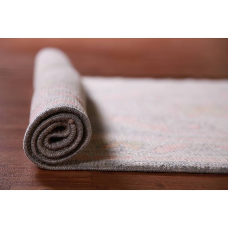 Hand Knotted Oriental 100% Wool Carpet Transitional Geometric Greys & Charcoal Oushak Runner Rug - 13' 0'' X 3' 1''